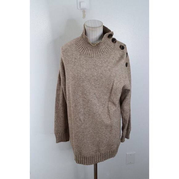 by Anthropologie Mock Neck Sweater Size Small Brown Knit Button Womens - Picture 1 of 5